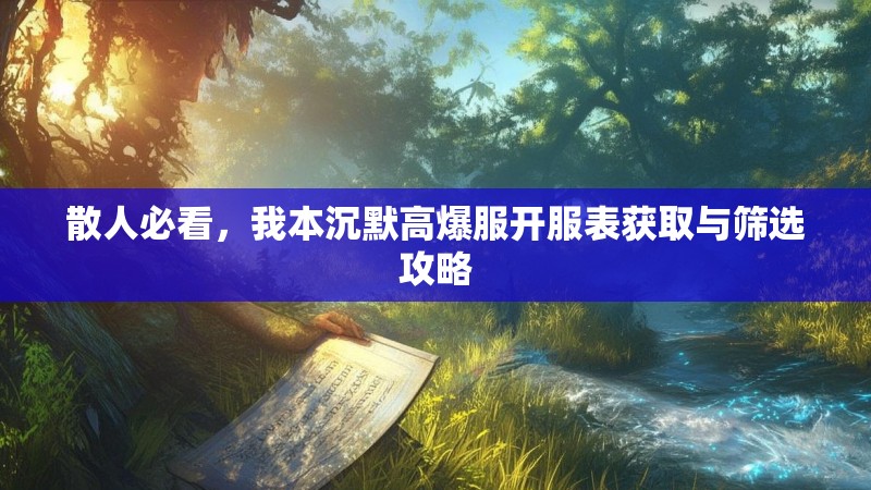 散人必看，我本沉默高爆服开服表获取与筛选攻略