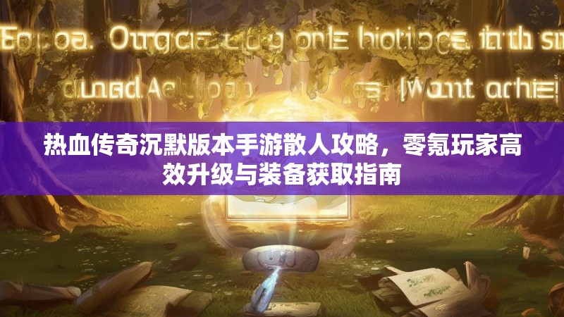 热血传奇沉默版本手游散人攻略，零氪玩家高效升级与装备获取指南