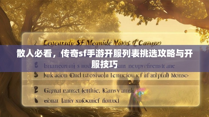 散人必看，传奇sf手游开服列表挑选攻略与开服技巧